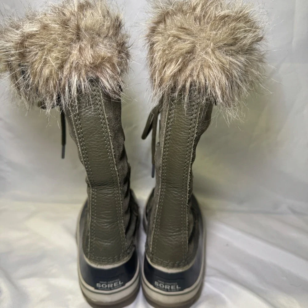 Sorel Joan of Arctic Waterproof Winter Boots Olive Green Faux Fur Women's Size 8